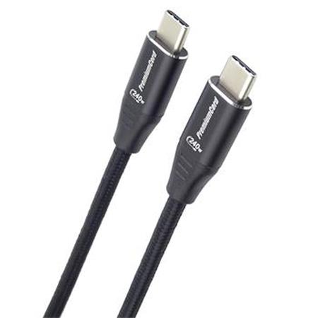 PremiumCord Kabel USB-C M/M, 240W 480Mbps černý bavlněný oplet, 0,5m ku31cv05