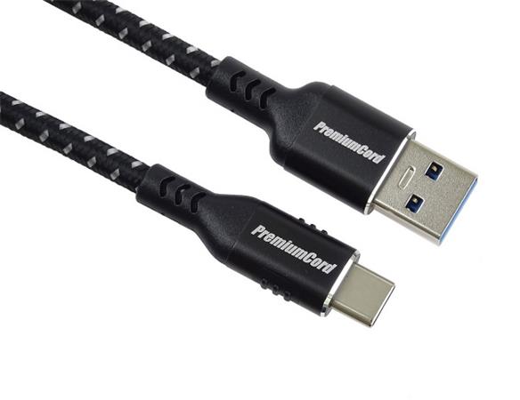 PremiumCord kabel USB-C - USB 3.0 A (USB 3.2 generation 1, 3A, 5Gbit/s) bavlněný oplet a hliníkové konektory 3m ku31cx3