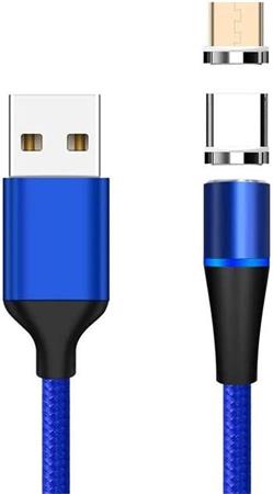 PremiumCord Magnetický micro USB a USB-C nabíjecí a datový kabel 1m, modrý ku2m1fgb