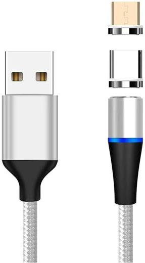 PremiumCord Magnetický micro USB a USB-C nabíjecí a datový kabel 1m, stříbrný ku2m1fgi