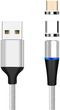 PremiumCord Magnetický micro USB a USB-C nabíjecí a datový kabel 1m, stříbrný ku2m1fgi
