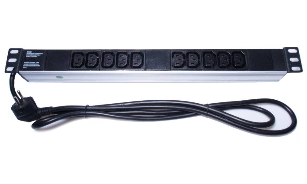PremiumCord Panel napájecí do 19" racku 1U, 10xIEC (C13), 2m kabel PDU-E10G10