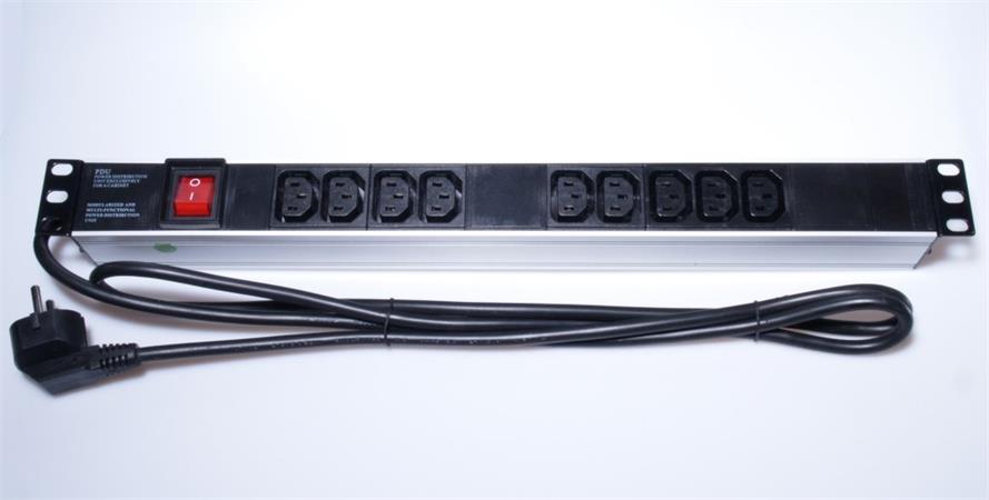 PremiumCord Panel napájecí do 19" racku 1U, 9xIEC (C13), 2m kabel,vypínač PDU-E10G09S