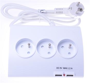 PremiumCord Prodlužovací přívod 230V 1,5m 5zásuvek+vypínač+2x USB 2A ppd01