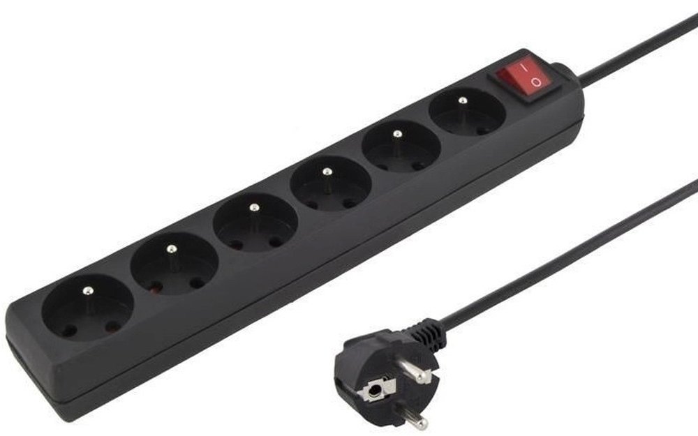 PremiumCord Prodlužovací přívod 230V 3m 6 zásuvek + vypínač, černý ppa6k-03bk
