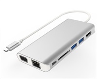 PremiumCord PYevodník USB3.1 typ C, PYevodník USB3.1 typ C na HDMI+VGA+RJ45+2xUSB3.0+SD card +3,5mm KU31DOCK08