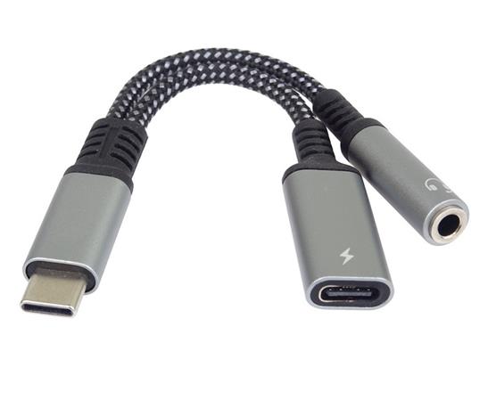 PremiumCord Redukce USB-C /3,5mm jack s DAC chipem + USB-C pro nabíjení 13cm ku31zvuk04