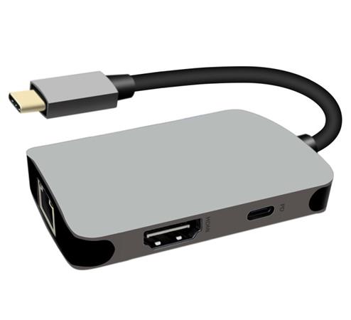 PremiumCord USB-C na HDMI + RJ45 + PD adaptér, hliníkové pouzdro ku31dock18