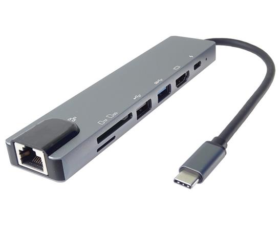 PremiumCord USB-C na HDMI + USB3.0 + USB2.0 + PD + SD/TF + RJ45 adaptér ku31dock16