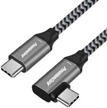 PremiumCord USB-C zahnutý kabel ( USB 3.2 GEN 2x2, 5A, 100W, 20Gbit/s ) 2m hliníkové krytky konektorů, bavlněný ku31cu2