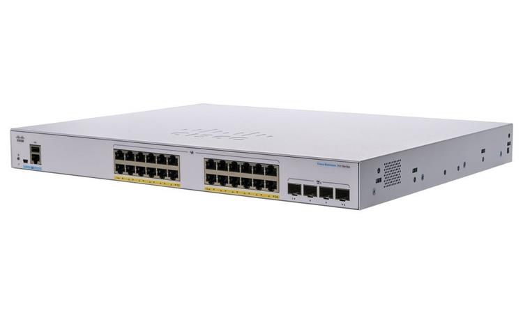 Prepínač Cisco CBS350-24P-4X, 24xGbE RJ45, 4x10GbE SFP+, bez ventilátora, PoE+, 195W CBS350-24P-4X-EU-RF