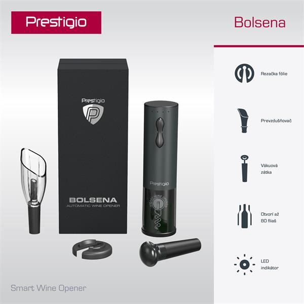 Prestigio Bolsena, automatický otvárač vína, otoví až 80 fliaš na jedno nabitie PWO101BK