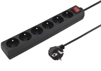 Prodlužovací přívod 230V 5m 6 zásuvek, vyp, černý ppa6k-05bk