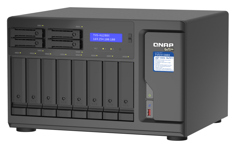 QNAP TVS-h1288X-W1250-16G (Xeon 3,3GHz, ZFS, 16GB ECC RAM, 8x 3,5"+ 4x 2,5", 2x M.2 NVMe, 4x 2,5GbE)