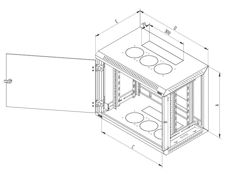 Rack Triton 19" jednodílný 15U/600mm plechové dveře, odnímatelné bočnice,šedý RUA-15-CS6-CAX-A1