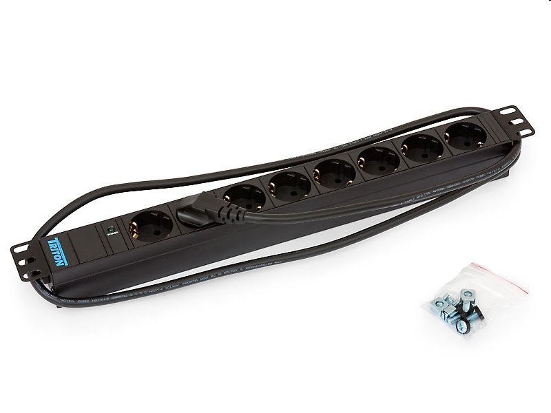 Rack Triton 19" rozvodný panel SCHUKO 8xDE zásuvka,kontrolka,3x1.5mm, kabel 2m CZ-DE, RAL9005 RAB-PD-X06-A1
