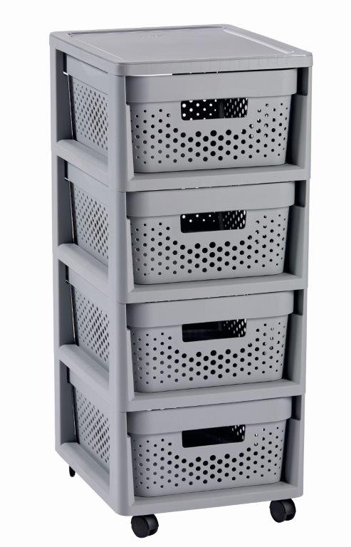 Regál Curver Infinity Dots 4x11L so šuplíkmi svetlo šedý 231558