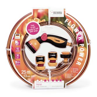 Rehau záhradná hadica COOL TOUCH "Flower Power", 25m, 13mm, 30bar, červená, 1.97kg, sada 10977981600