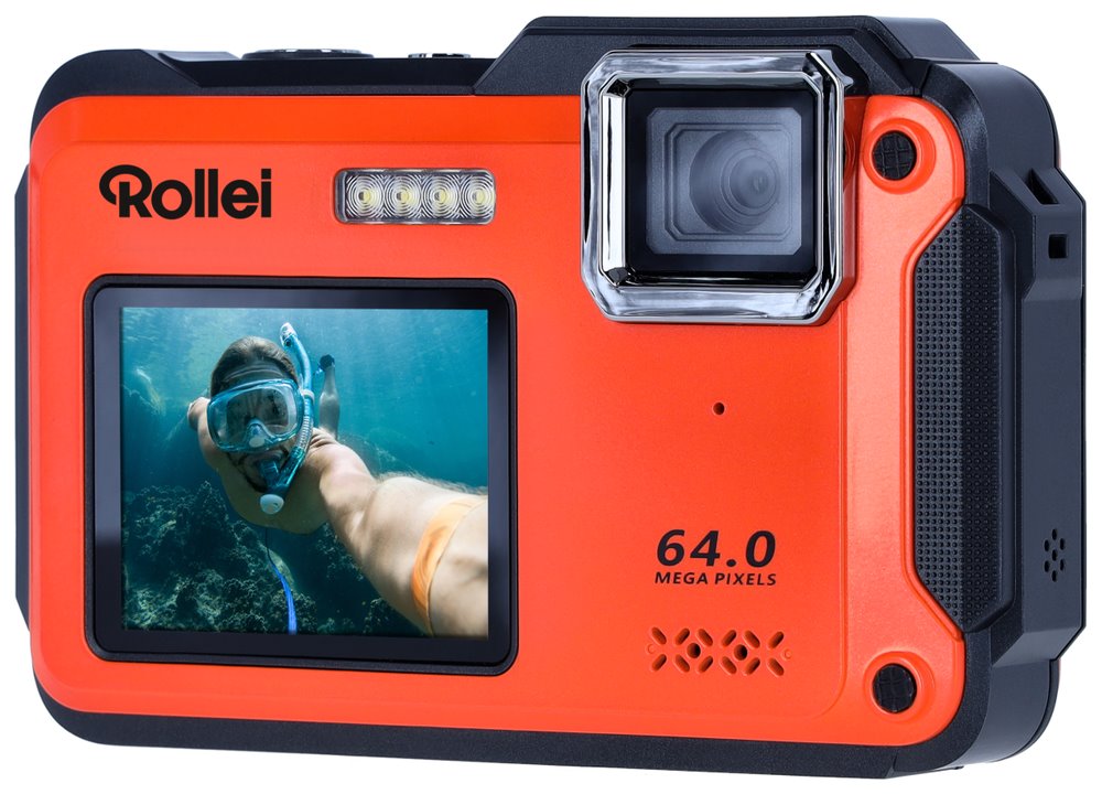 Rollei Sportsline 64 Selfie/ 64 MPix/ 16x zoom/ 2,8" LCD+ 2"LCD/ 4K video/ Voděodolný 5m/ Oranžový 10074