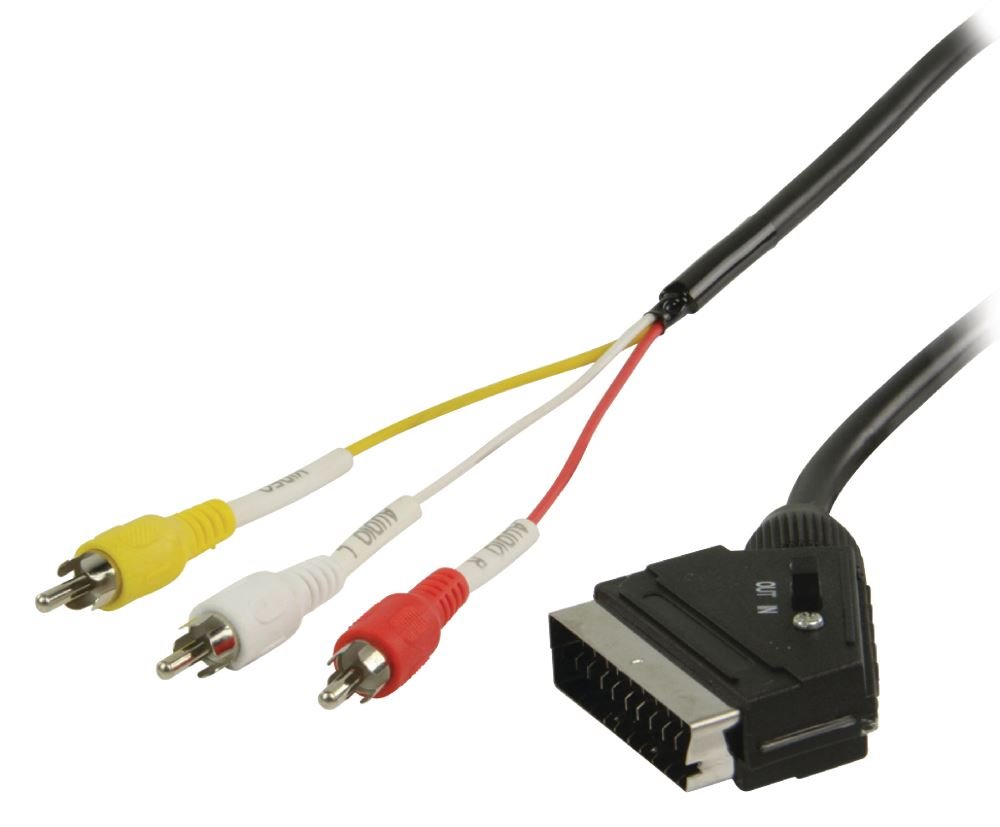 ROZBALENÉ - VALUELINE přepínací kabel SCART – RCA/ zástrčka SCART – 3× zástrčka RCA/ černý/ 2m