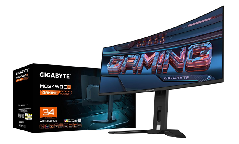 rozbalený GIGABYTE LCD MO34WQC2 GAMING Monitor 34" WQHD 3440x1440, OLED 1800R, 240Hz MO34WQC2#open