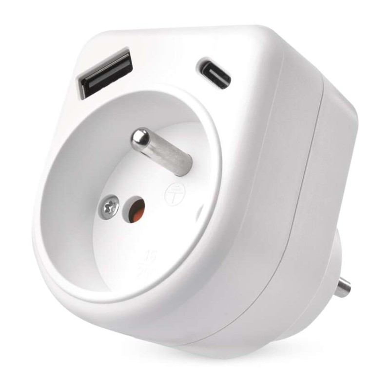 Rozbočovacia zásuvka 1×, 1×USB-A+1×USB-C, biela 8592920144817