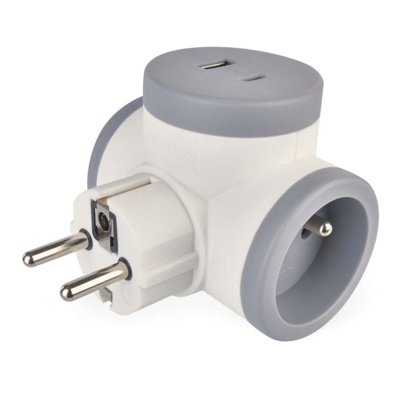 Rozbočovacia zásuvka 2×, 1×USB-A+1×USB-C, bielo-sivá 8592920144848