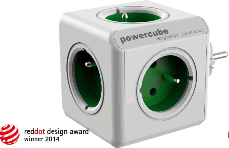 Rozbočovacia zásuvka 240V, CEE7 (vidlica)-POWERCUBE, 0.1m, ORIGINAL, zelená, POWERCUBE, 5 zásuvek, 8718444081166
