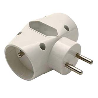 Rozbočovacia zásuvka 240V, CEE7 (vidlica)-zásuvka 3x, 0.1m, 2x typ E,1x typ C, biela, 3 zásuvky KS000PT301