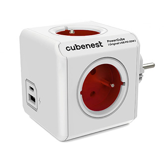 Rozbočovacia zásuvka 250V, CEE7 (vidlica) - POWERCUBE, 0.1m, ORIGINAL USB, červená, POWERCUBE 6974699971023