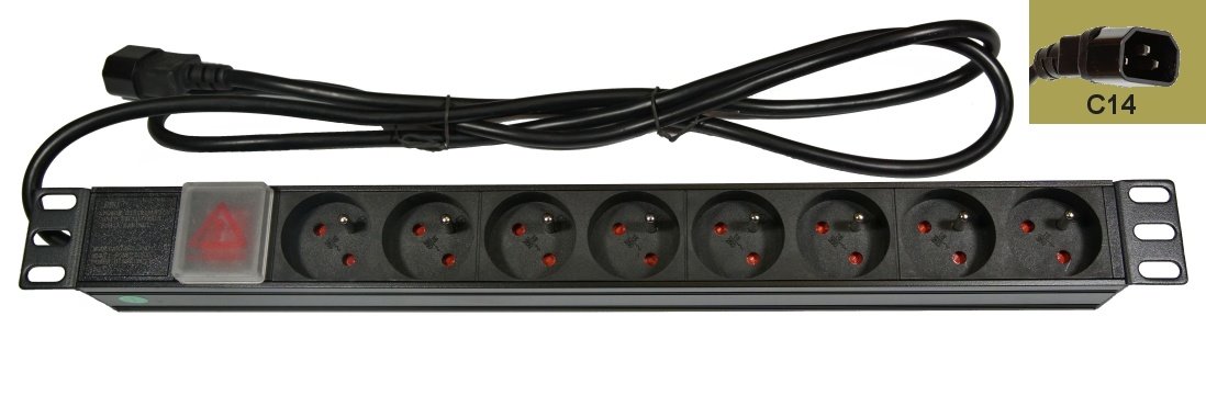 Rozvodný panel LEXI-Net 8x230V-IEC320 C14, ČSN, vypínač s kontrolkou, rack 19 '' 1U, kábel 1,8m 50876200