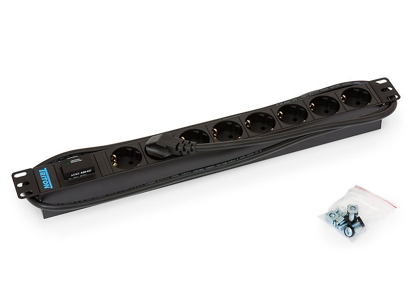 Rozvodný panel Triton 19" 1U, 8x zásuvka podle DIN, max 16A, 2m varistorová bleskojistka RAB-PD-X08-A1