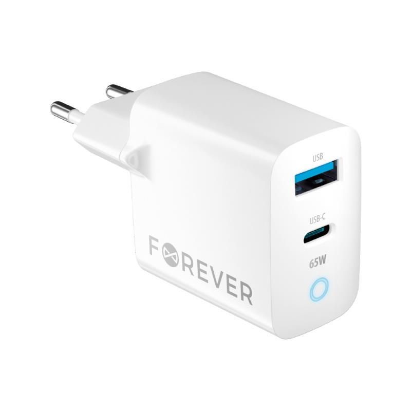Rychlonabíječka do sítě Forever GaN TC-06-65AC PD QC 1x USB-C 1x USB 65W bílá GSM171397