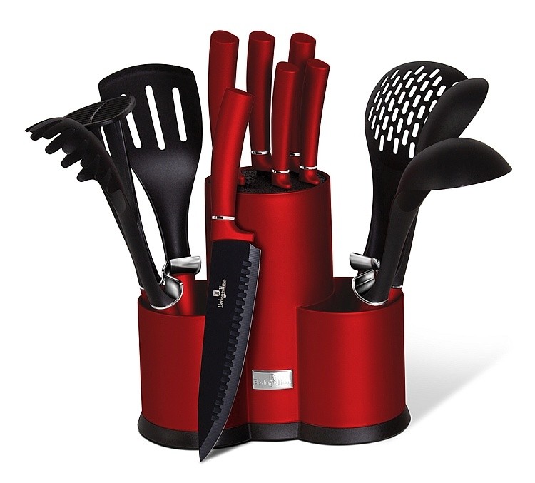 Sada nožov Berlingerhaus a kuchynského náčinia v stojane 12 ks Burgundy Metallic Line BH-6248