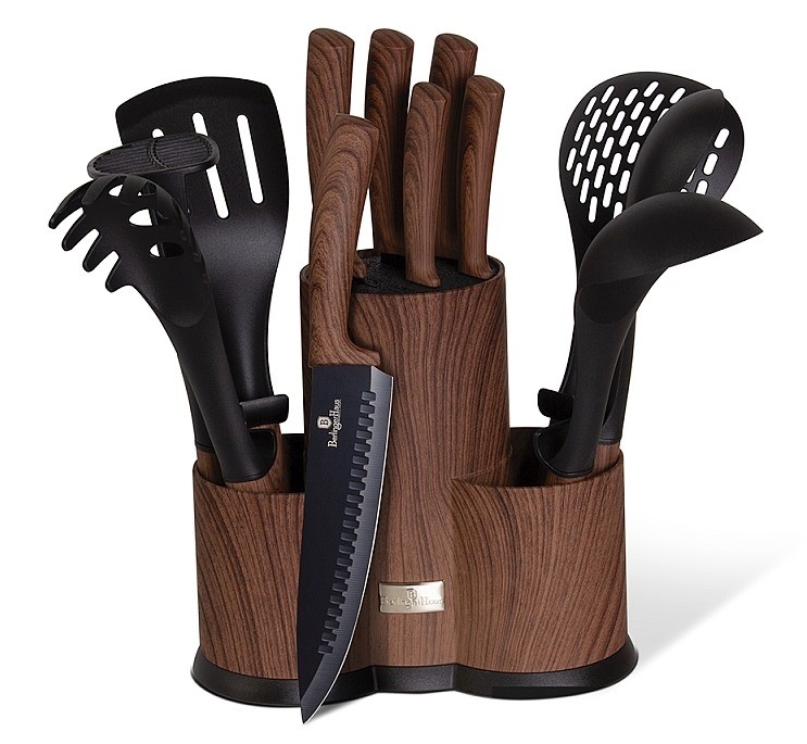 Sada nožov Berlingerhaus a kuchynského náčinia v stojane 12 ks Ebony Line Rosewood BH-6255