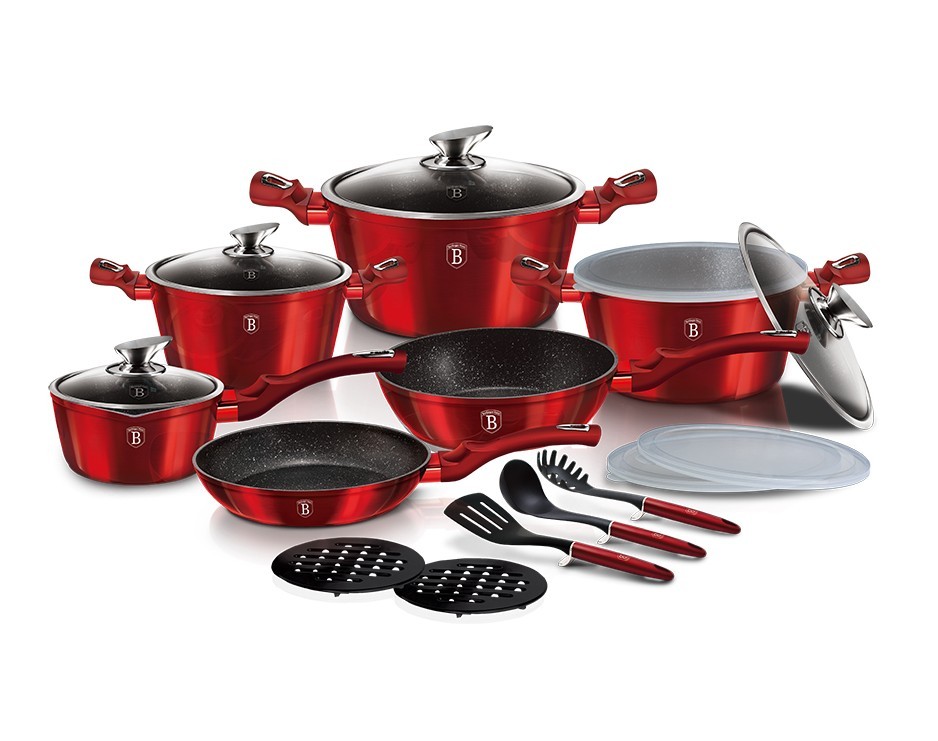 Sada riadu Berlingerhaus s mramorovým povrchem 18 ks Burgundy Metallic Line BH-7035