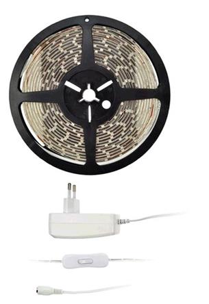 Sada Solight LED světelný pás s testrem, 5m, sada s 12V adaptérem, 4,8W/m, IP20, studená bílá WM50-20T