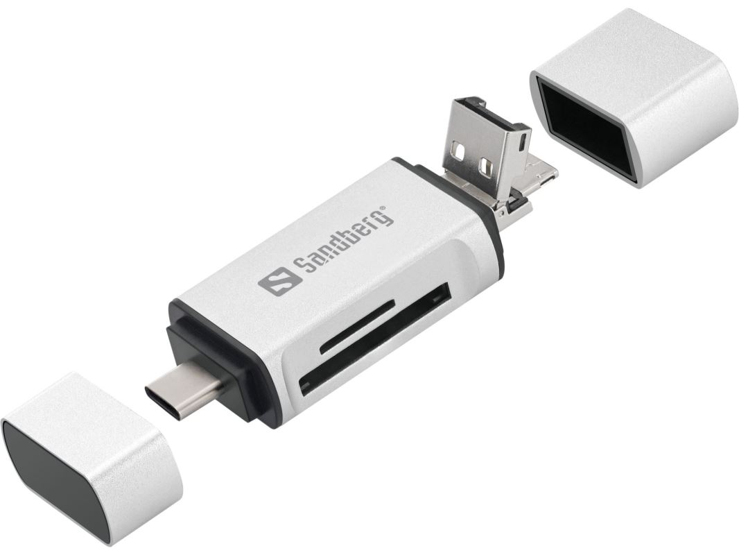 Sandberg čtečka paměťových karet 3v1 konektory USB-C+USB+MicroUSB(M), sloty SD a microSD(F) 5705730136283