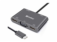 Sandberg mini HUB USB-C -> 2x HDMI + 1x VGA + USB + PD 136-35