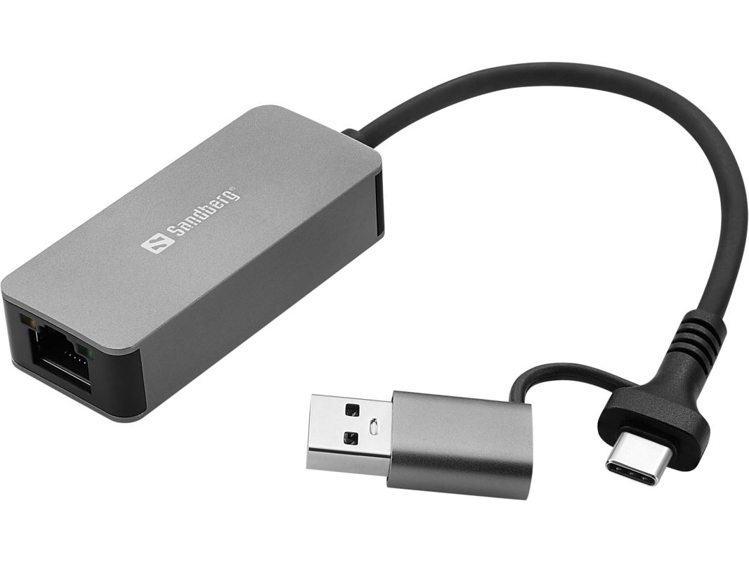 Sandberg USB-C/A síťový adaptér 2.5 GbE RJ45, hliník, 15 cm 5705730136689