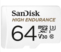 SanDisk 64GB microSDHC Card High Endurance (R:100/W:40 MB/s, Class 10, U3 V30) + Adapter SDSQQNR-064G-GN6IA