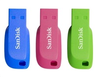 SanDisk Cruzer Blade - Jednotka USB flash - 16 GB - USB 2.0 - modrá, zelená, růžová (balení 3) SDCZ50C-016G-B46T