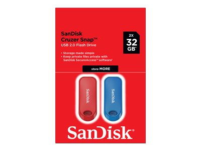 SANDISK, Cruzer Snap USB Flash Drive 2-pack 32GB SDCZ62-032G-G46TW