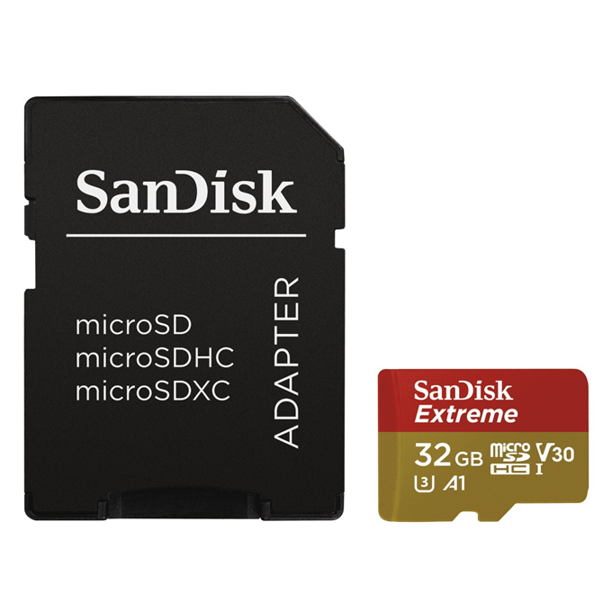 SanDisk micro SDHC karta 32GB Extreme (100MB/s, Class 10, UHS-I U3 V30) + adaptér SDSQXAF-032G-GN6MA