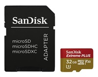 SanDisk MicroSDHC karta 32GB Extreme PLUS (R100/W90MB/s, UHS-I V30, Rescue Pro Deluxe) + adaptér SDSQXBO-032G-GU6MA