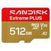 SanDisk MicroSDHC karta 512GB Extreme PLUS (R250/W1700MB/s, UHS-I V30, Rescue Pro Deluxe) + adaptér SDSQXBJ-512G-GU6MA