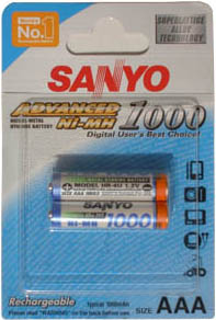 SANYO akumulátory AAA NiMH 1000 mAh, blister 2 ks SAHR4U1000-2BP