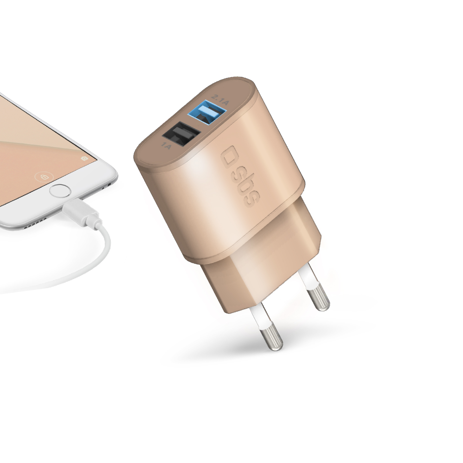 SBS - Gold Collection - Cestovný adaptér s rýchlym nabíjaním, 2xUSB, 2.1A/1A, ružová TETR2USB2APFAST