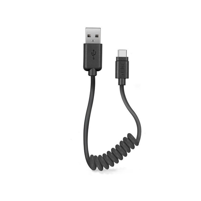 SBS - Kábel USB/USB-C špirálový, 0.5 m, čierna TECABLETYPCSK