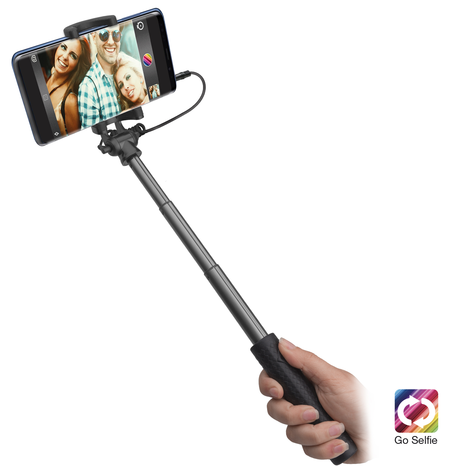 SBS - Selfie tyč s pogumovaním, hliník, jack 3.5mm, 50 cm, čierna TESELFIEWIREDALRUBK